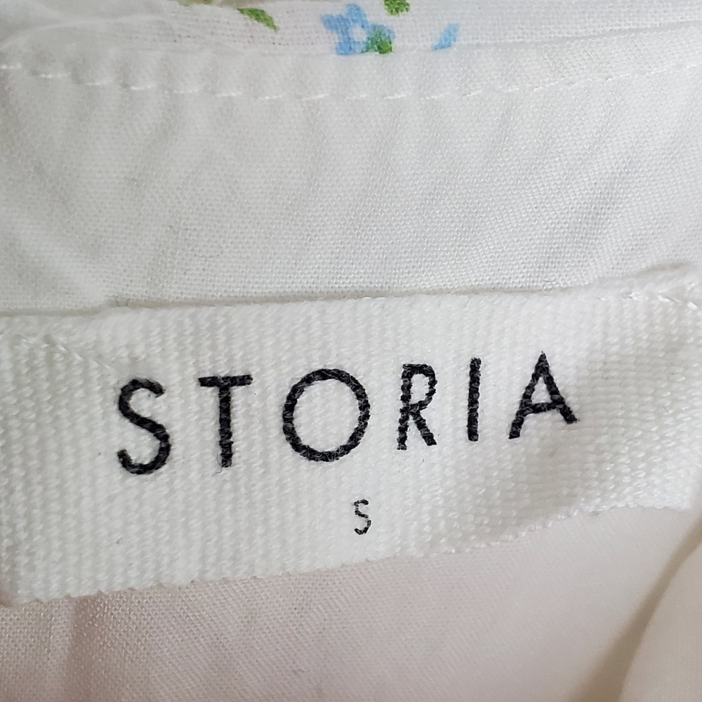 Storia Floral Tiered Midi Dress Womens Small White Excellent Tie Shoulder - Picture 7 of 9